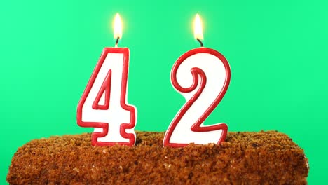 pastel con el número 42 vela encendida. llave de croma. pantalla verde. aislado