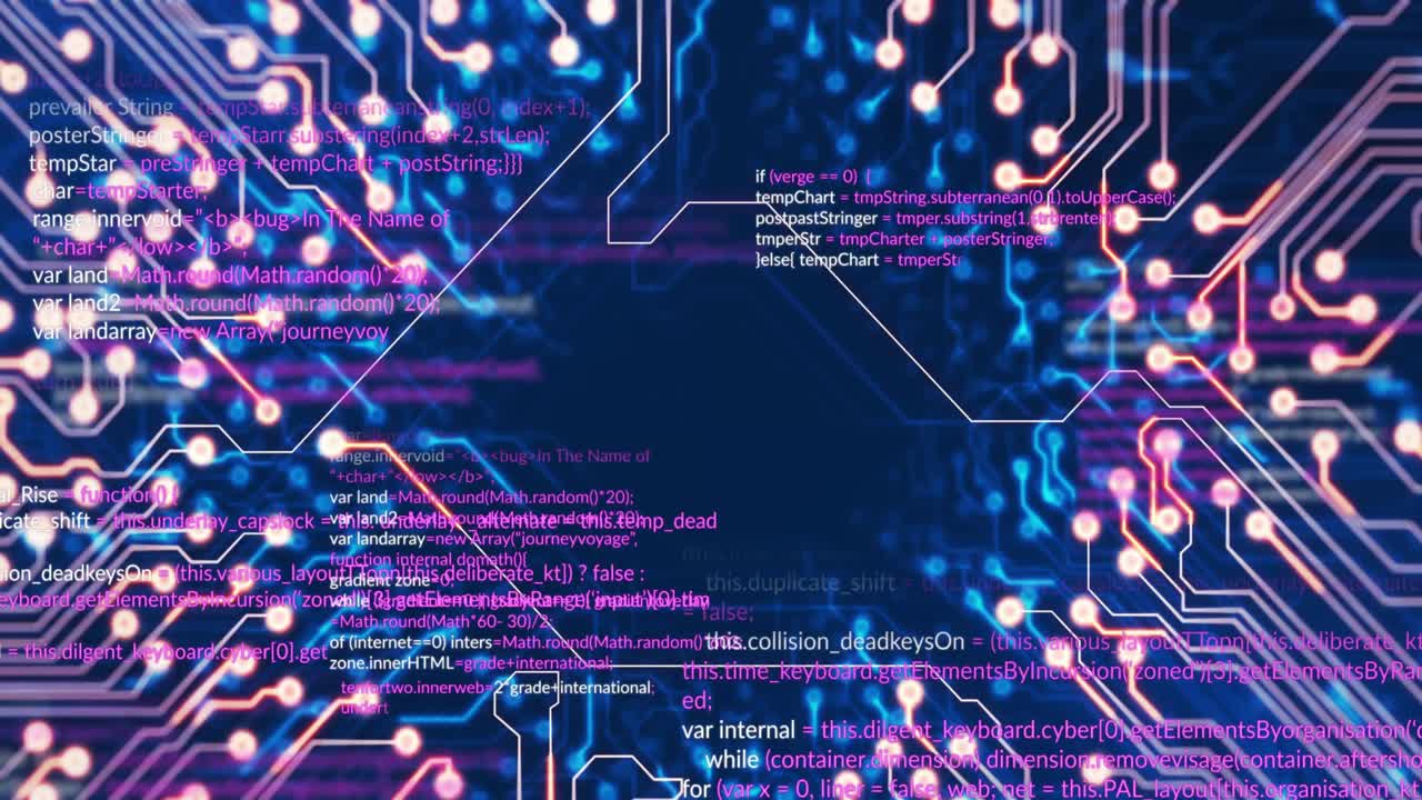 Animation of data processing over blue background