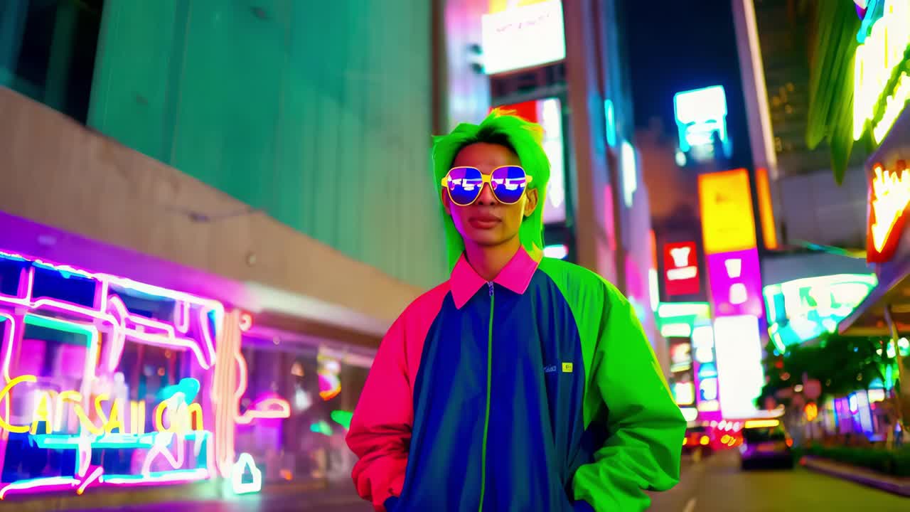 Stylish Person in a Vibrant City at Night