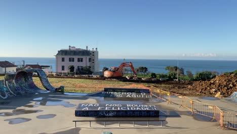 men building skate park in estoril