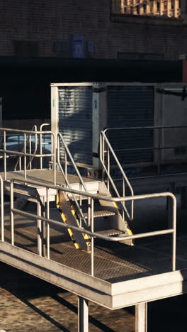 metal stairs and platform on rooftop