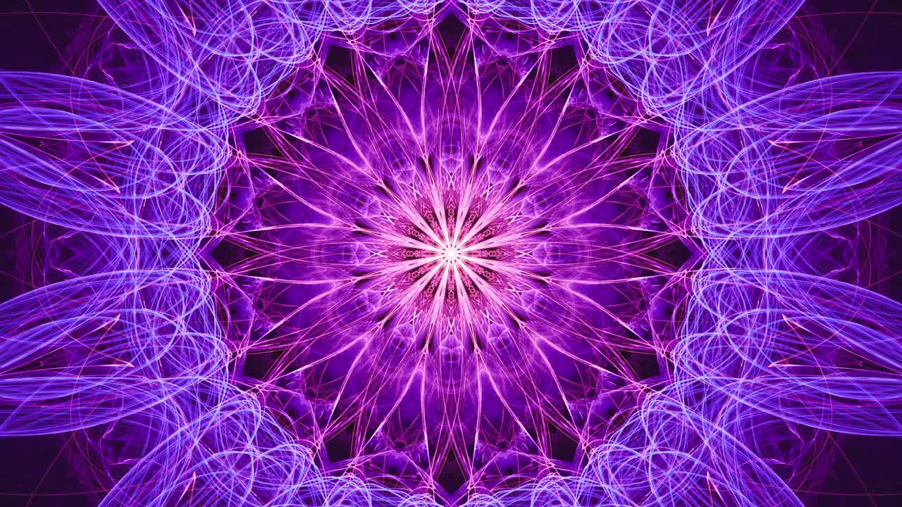renacimiento interestelar de una estrella - fondo púrpura colorido vibrante en movimiento - despertar visual espiritual, intrincados diseños geométricos fluidos, bucles sin costuras