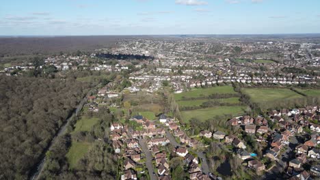 aerial pan of loughton essex epping forest in background