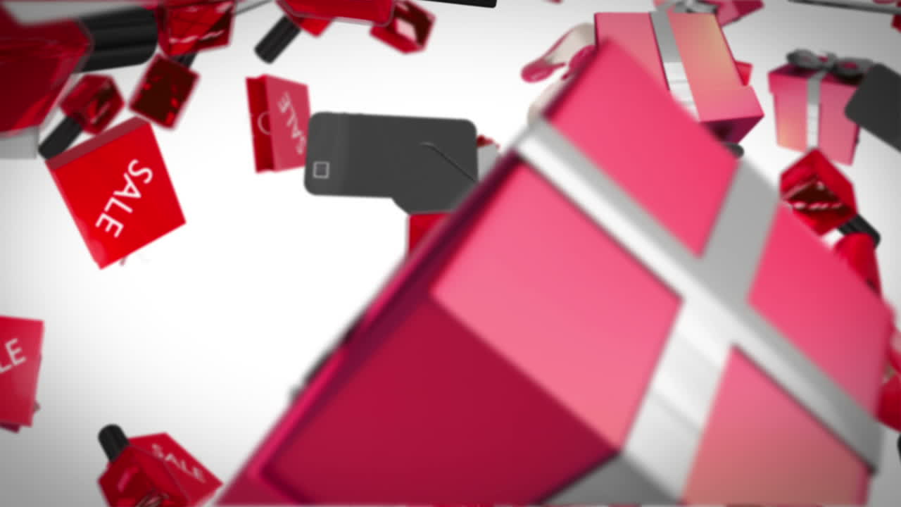 Articolo per lo shopping che cade su sfondo bianco