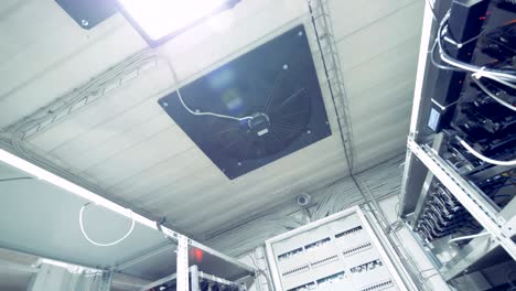 mining farm full of working graphic cards and its ceiling