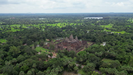 ancient angkor temple ruins drone circling in cambodia