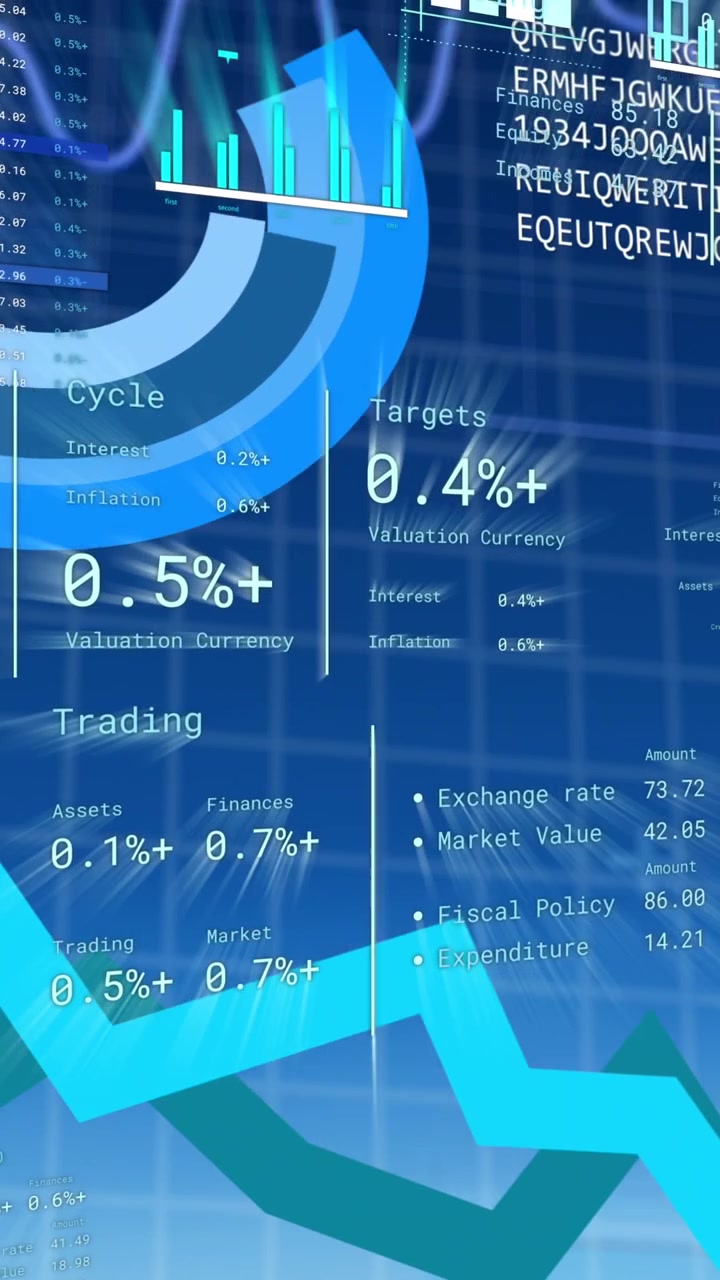 Animazione dell'elaborazione di dati finanziari su sfondo blu