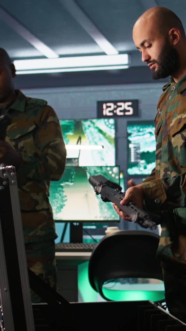 Vertical video Military units loading guns, preparing for enemy suppression mission