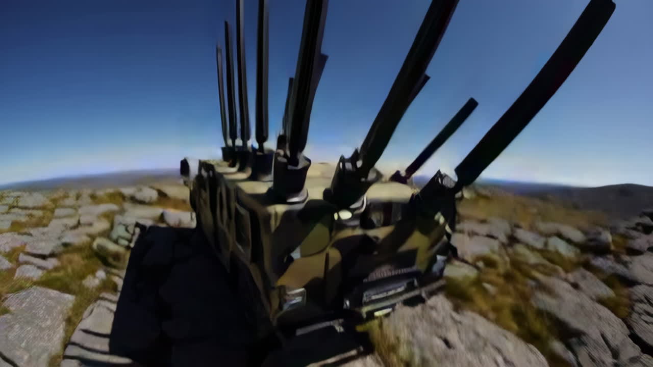 Military Command Vehicle with Advanced Communication System on Mountain