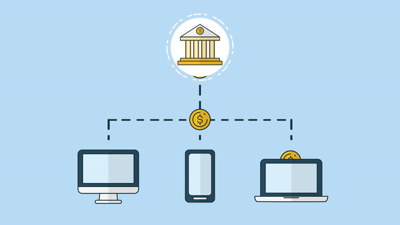 은행 온라인 네트워크와 함께 전자 장치 세트