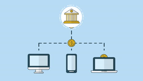 set of electronics devices with banking online network