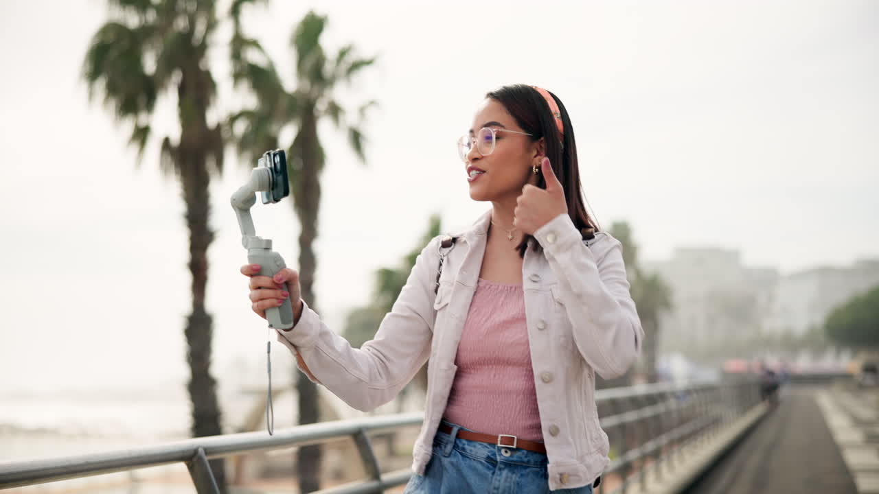 Woman vlogging outdoors