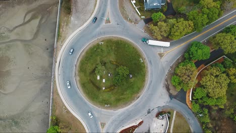 Top-down-drone-shot-of-a-roundabout-in-Massachusetts-during-the-day-1080p