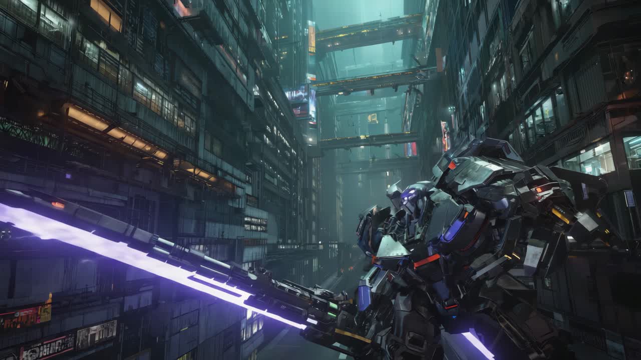 Cyberpunk Cityscape with Mech Robot