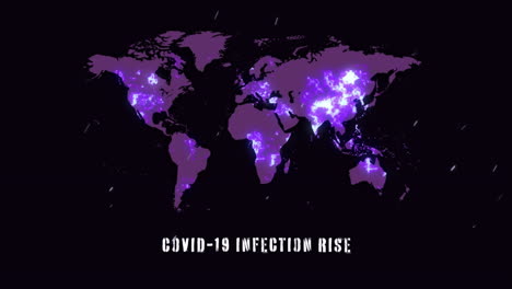 animación de un mapa del mundo con el aumento de la infección por covid-19 en un fondo negro.
