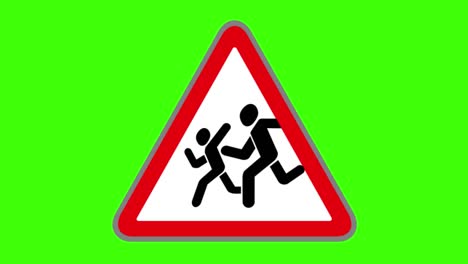 green screen, road signs icon, school danger in front of you