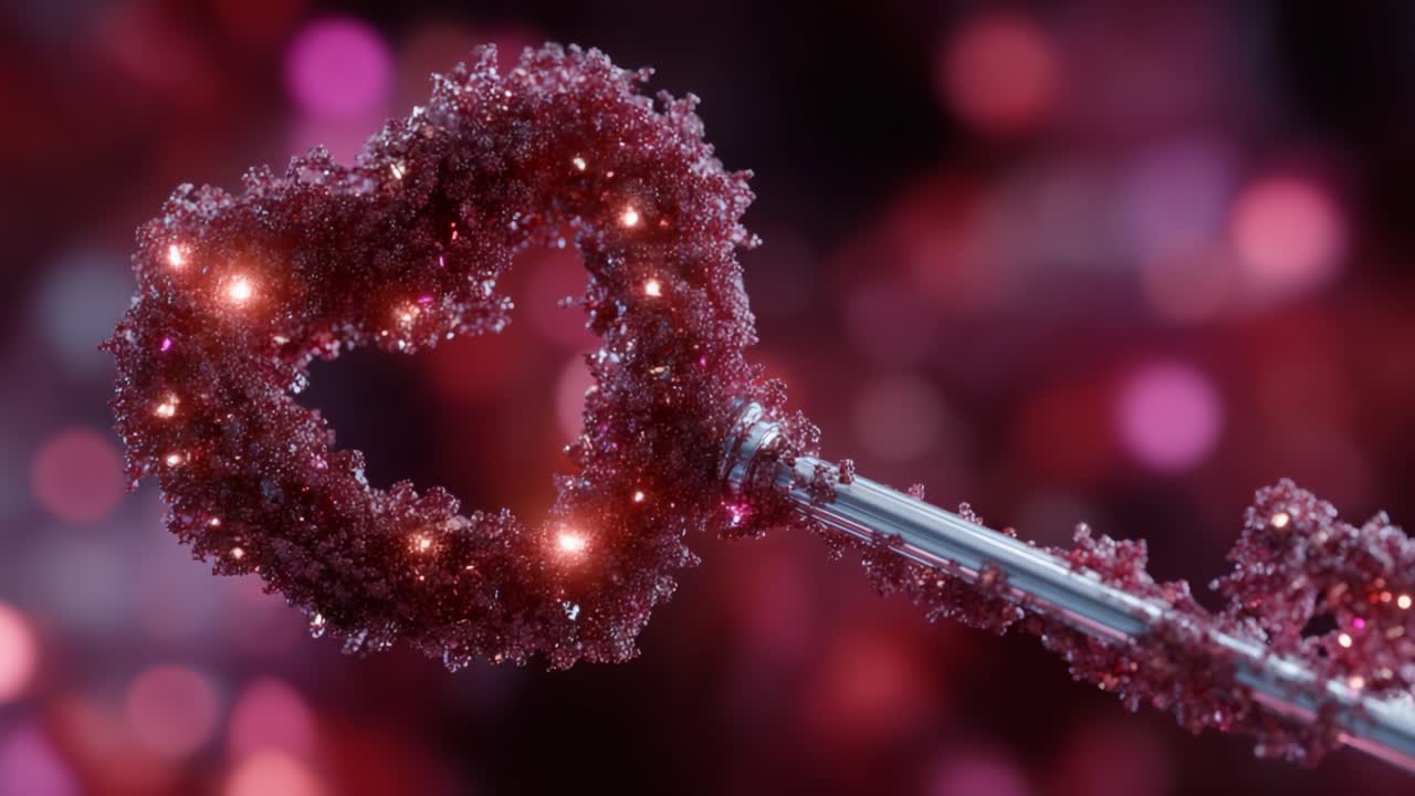 A sparkling heart-shaped key with dazzling crystals and vibrant colors, represents love and enchantment, capturing a magical essence in the visuals and design
