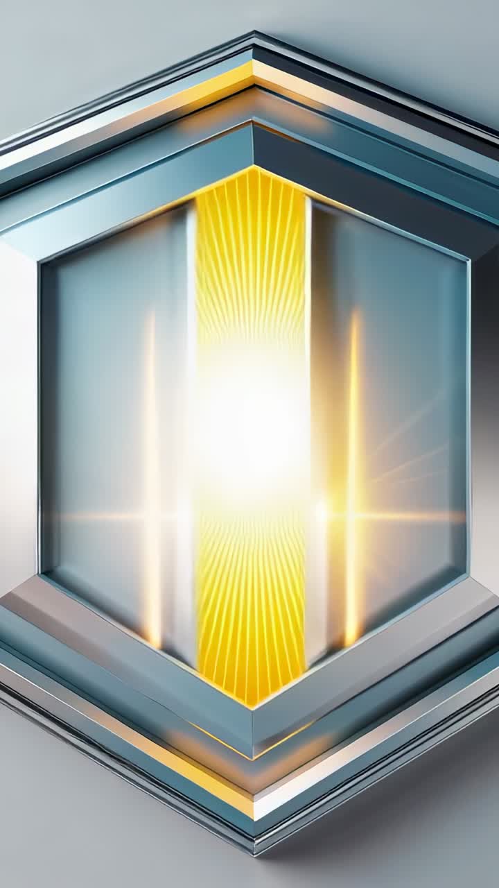 Vertical video: Seam splitting, hexagon opening panels on grey backdrop, revealing yellow core rays