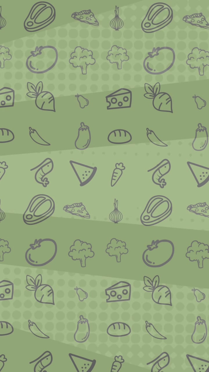 Animação de ilustração com linhas de ícones sobre listras verdes giratórias