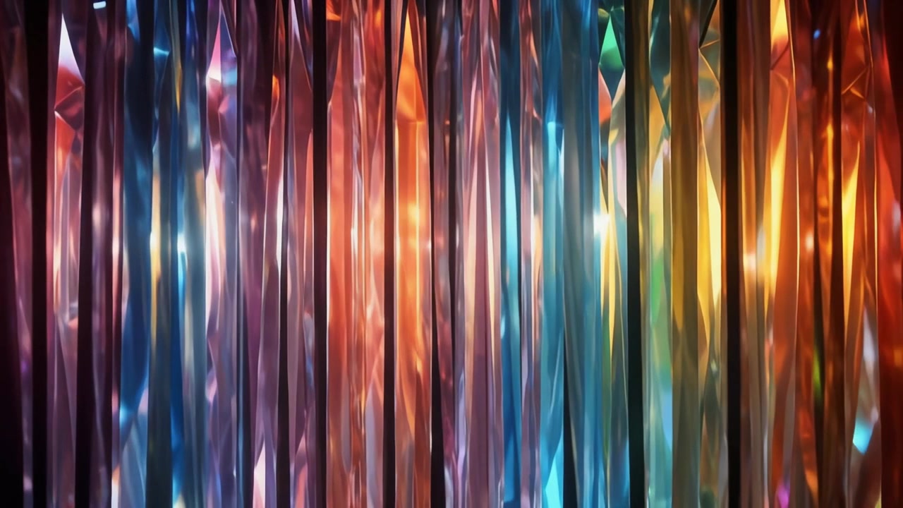 Sfondo astratto di prismi di cristallo verticali multicolori con rifrazione della luce