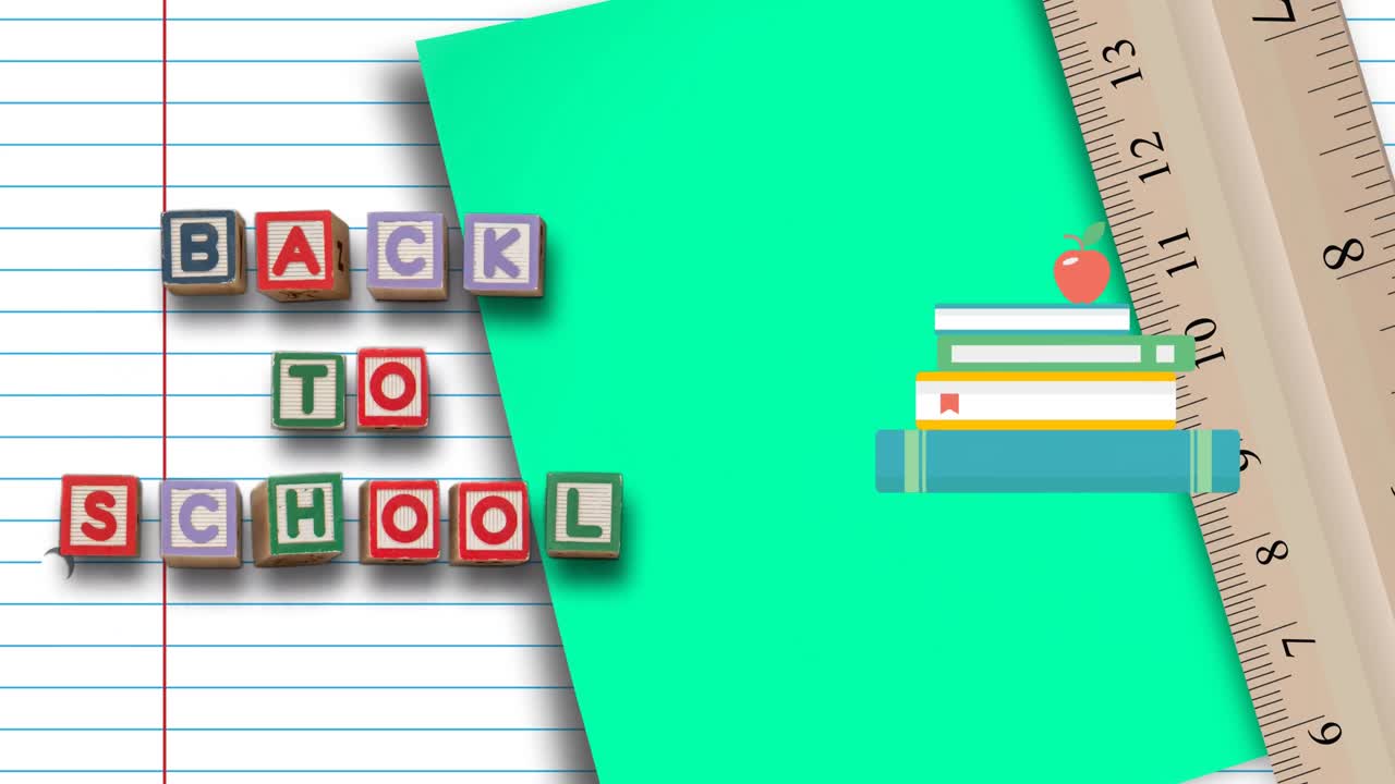 Animation of back to school text over notebook