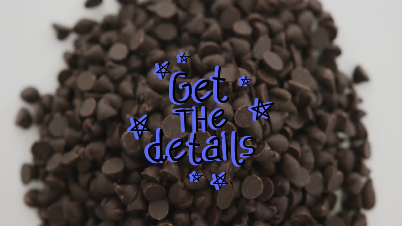 Chocolate chips with star decorations and Get details text in animation style