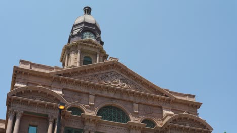 Low-angle-wide-angle-shot-of-the-Tarrant-County-Courthouse-in-Fort-Worth,-Texas