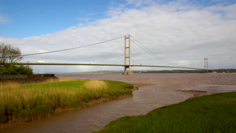 wide shot of the humber bridge showing the barton haven river stream on the south shore