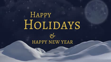 Animation-of-happy-holidays-and-happy-new-year-text,-christmas-greeting-with-window-and-landscape