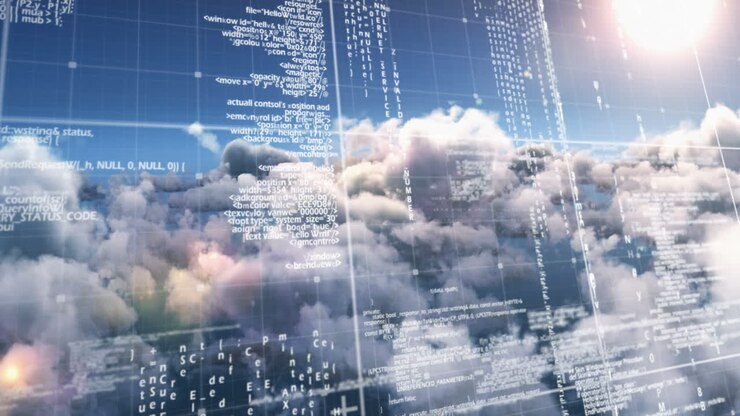 Binary code against white clouds 4k