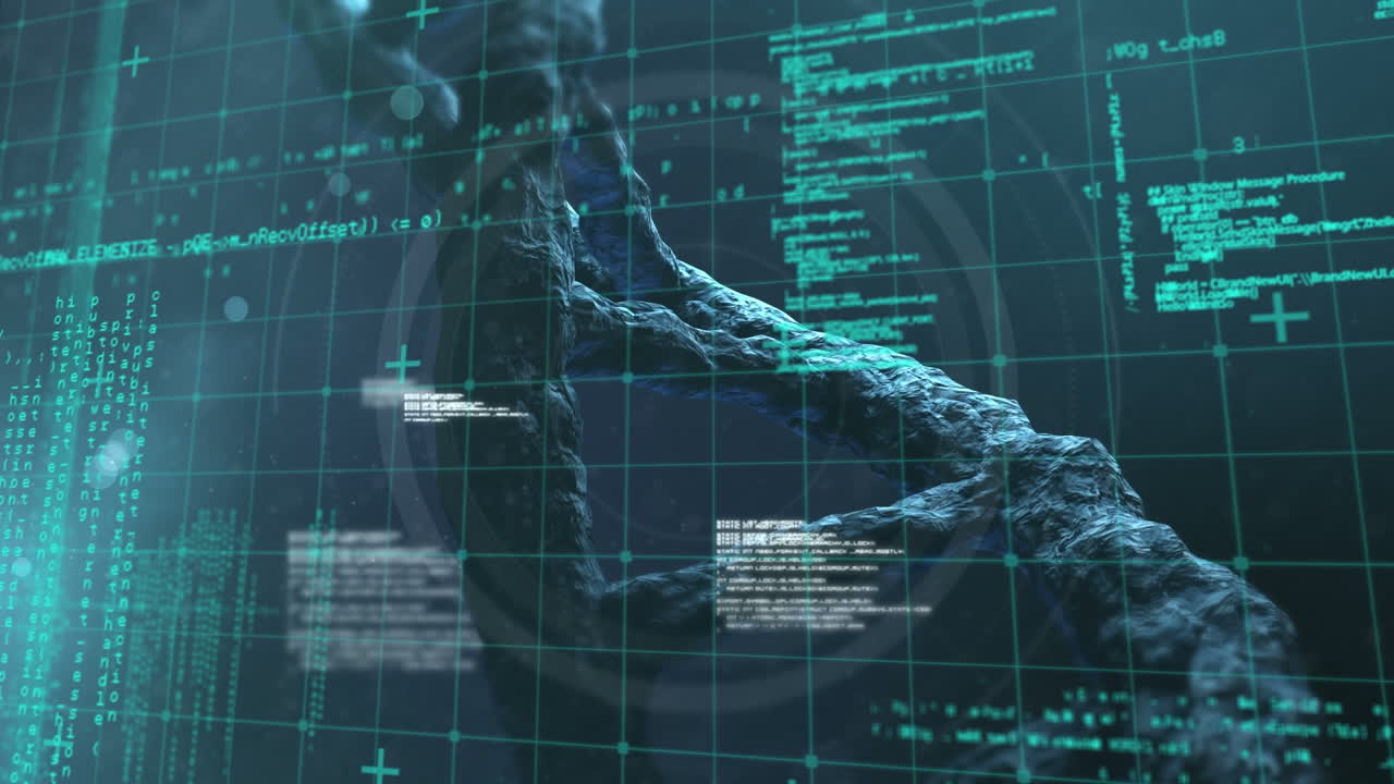 Animation of data processing over 3d dna strand spinning