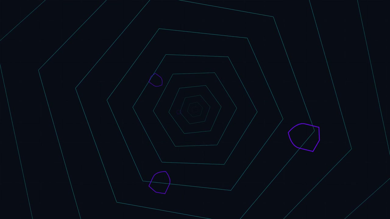Abstract Geometric Tunnel with Floating Purple Shapes