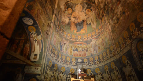 shot of a frescoe canopy inside of an orthodox church