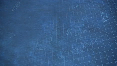 animation of mathematical equations and diagram over grid pattern against blue background