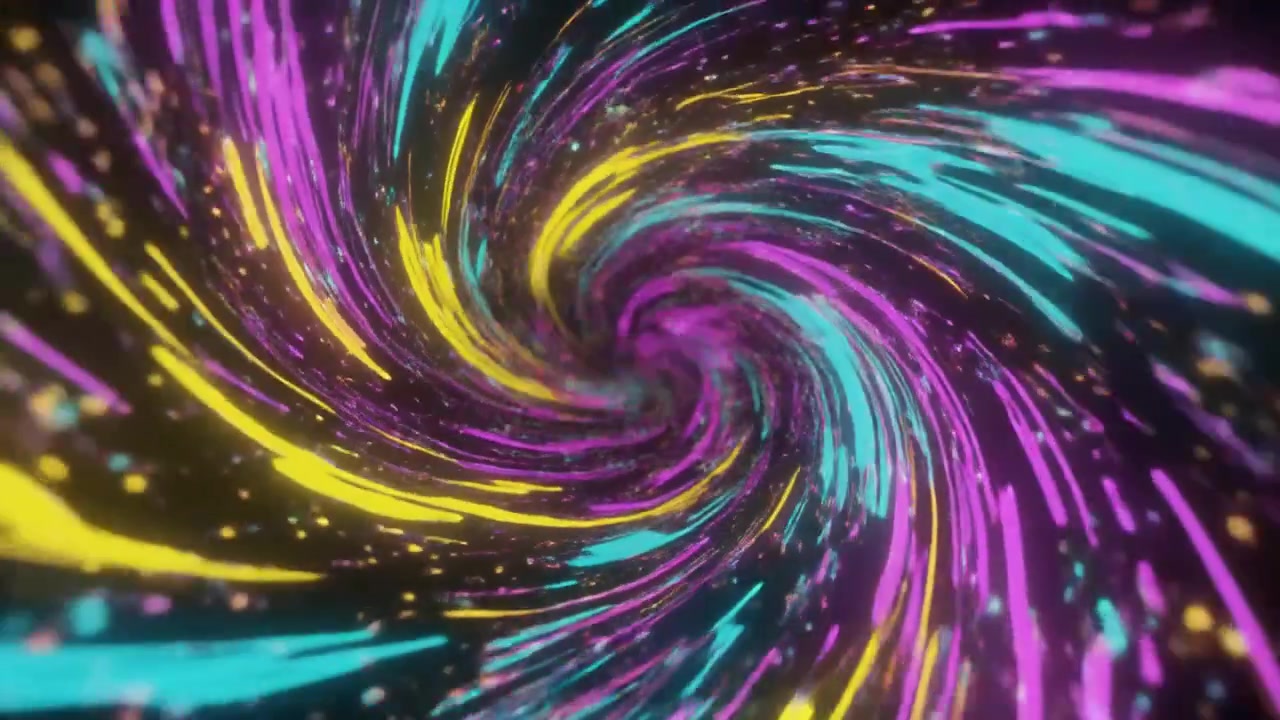 Abstract Neon Light Tunnel Swirling in Dark Space