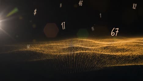 animation of numbers and light trails on black background