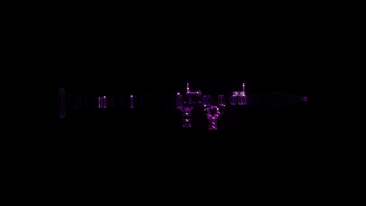 Bazooka RGB Hologram Wireframe. Nice 3D Animation on a black background with a seamless loop for futuristics projects
