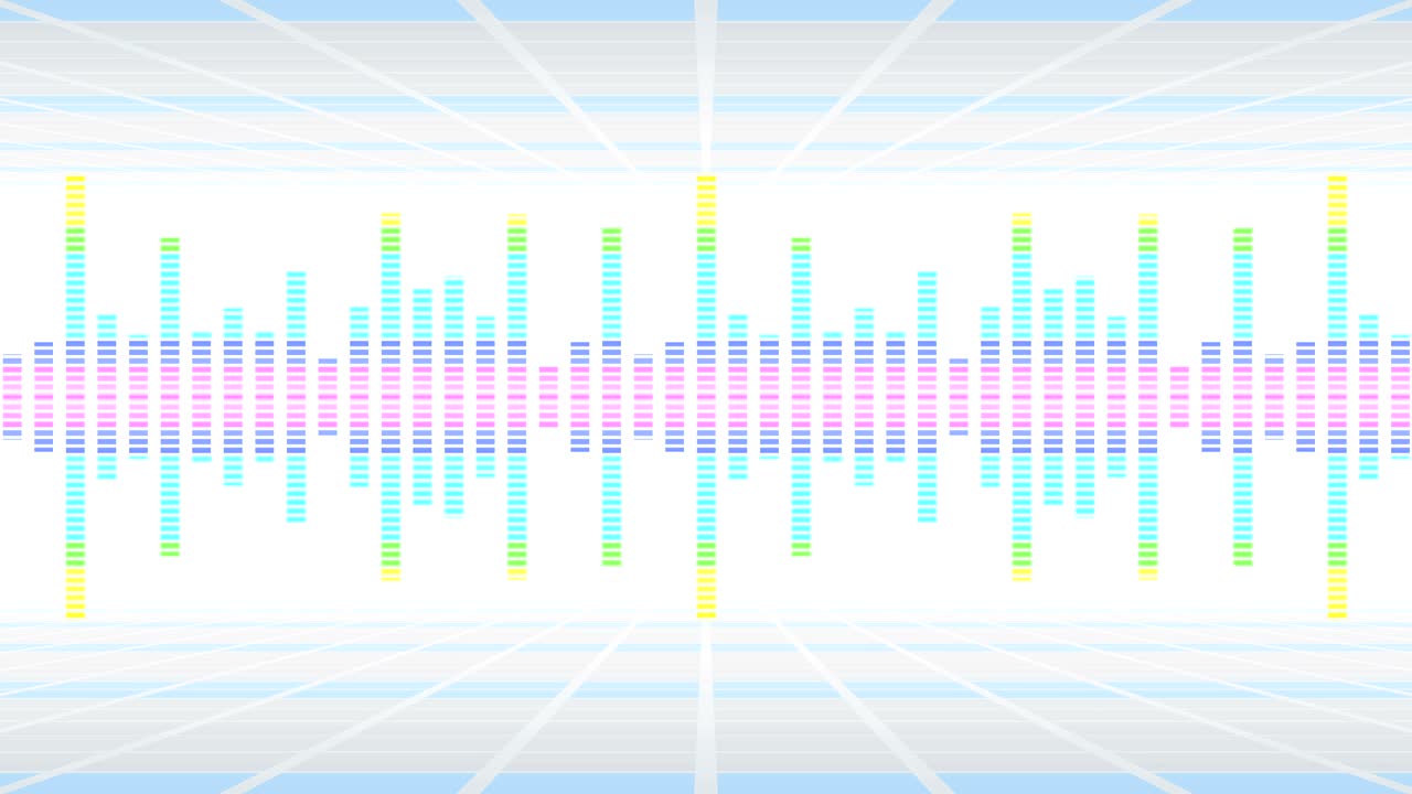 파티를위한 다채로운 음파. 디스코 배경. 추상적인 다채로운 파동 패턴. 음악 이라이저의 루프 애니메이션.