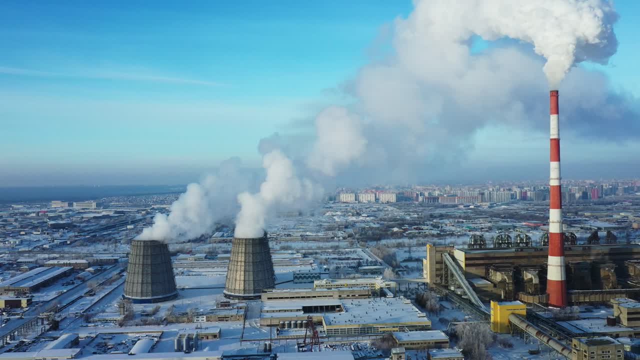 Aerial View of a Power Plant in Winter