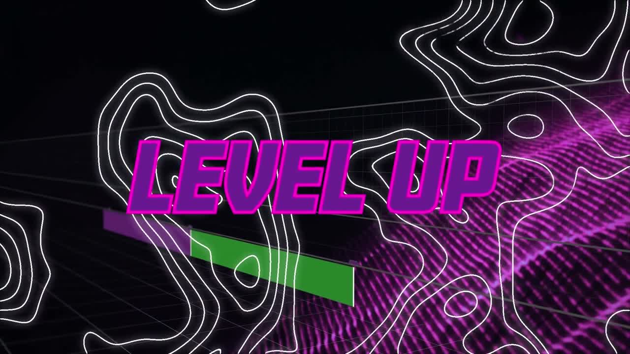 모양 위에 레벨 업 텍스트의 애니메이션