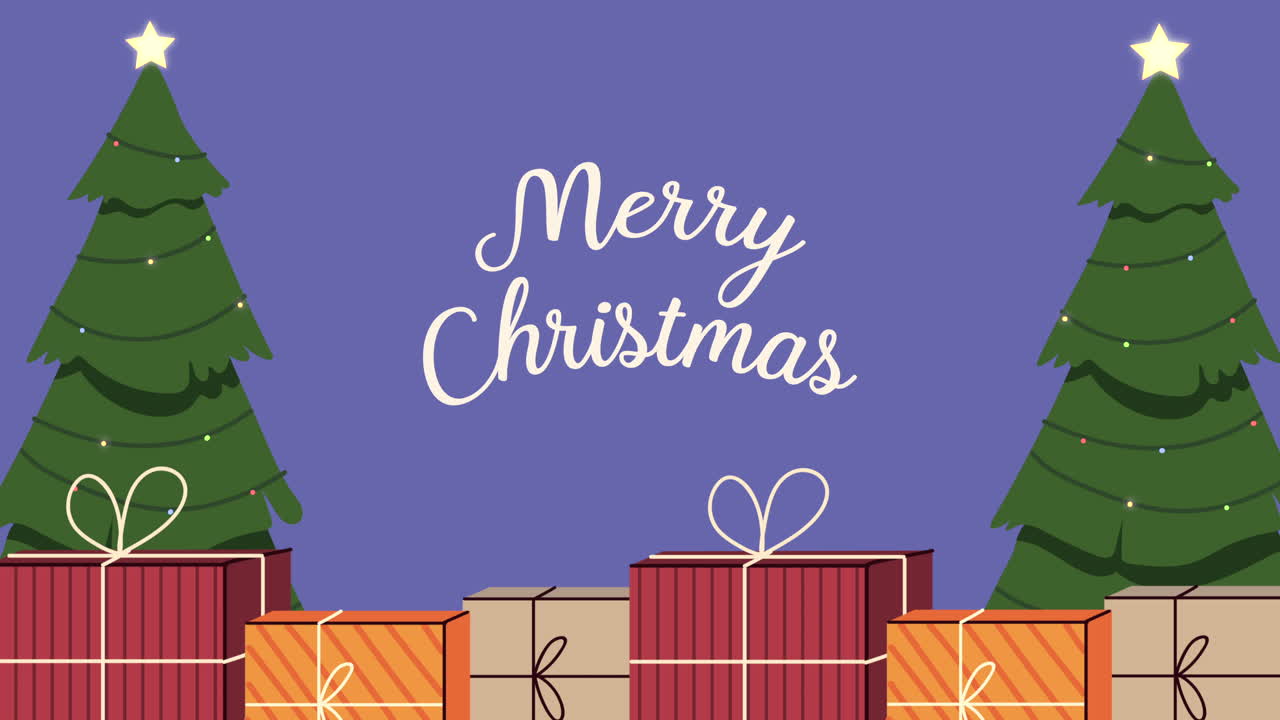 나무와 선물로 메리 크리스마스 글자