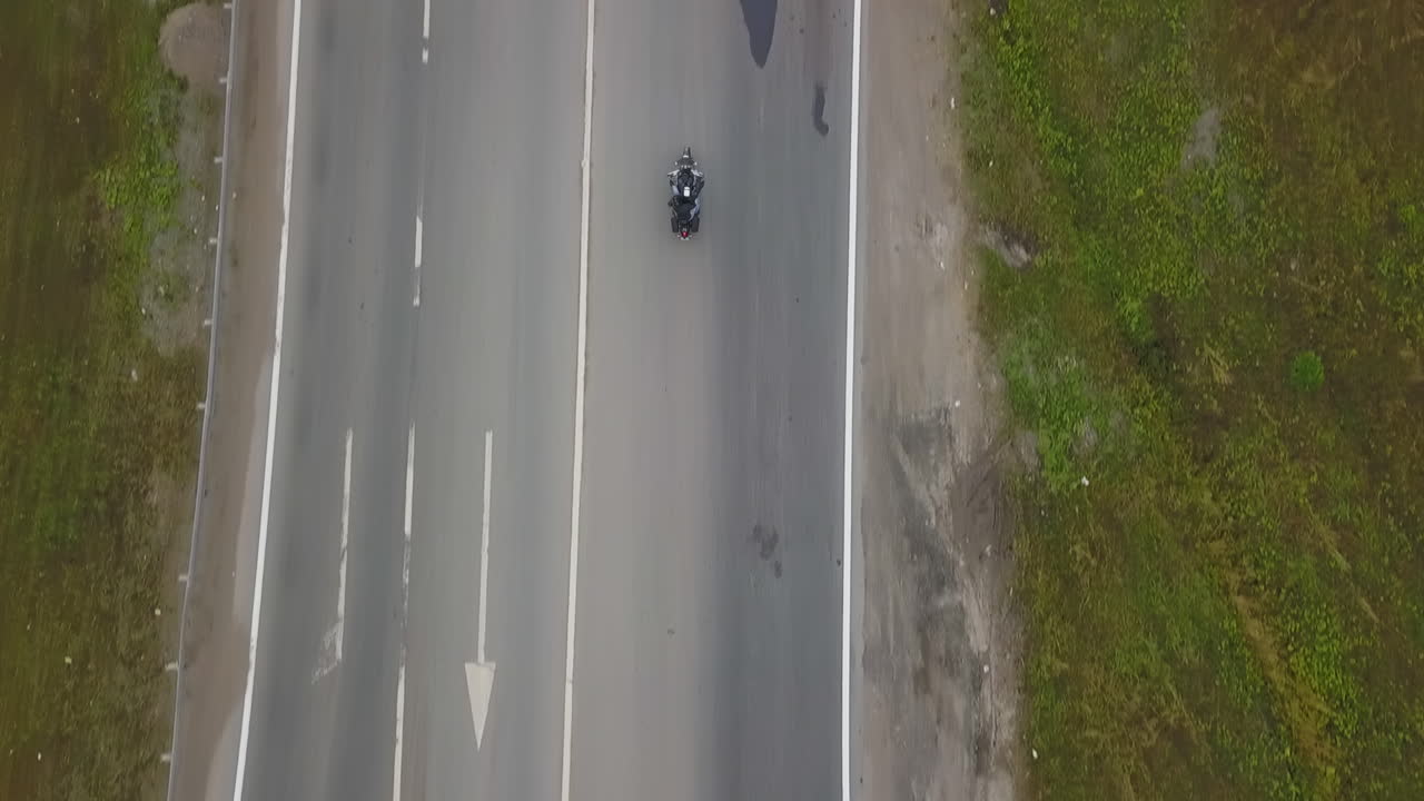 Aerial View of Motorcycle on Highway