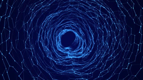 túnel de datos binarios digitales. movimiento abstracto de puntos y líneas conectados. tecnología de datos e ilustración científica. renderización 3d. bucle sin costuras. 4k