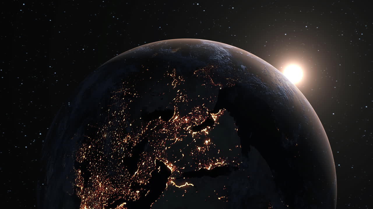 지구 행성 3d  ⁇ 도 애니메이션 현실적인 지리 표면과 구름