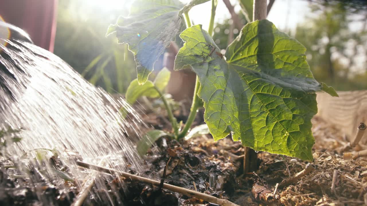 Morning light kisses a leaf as water flows gently