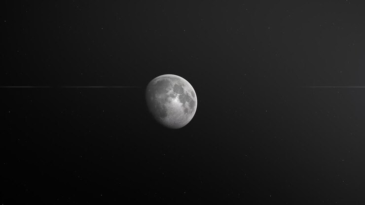 Lua Gibosa Crescente em Fundo Estrelado Preto.