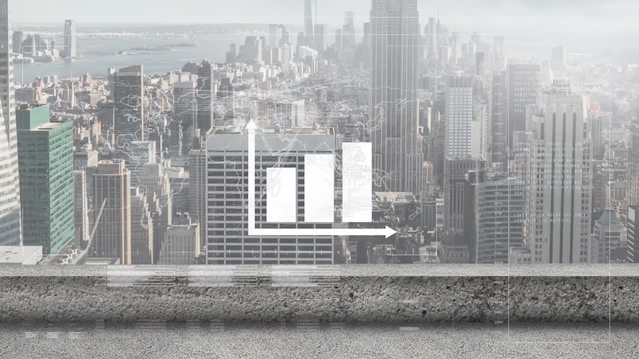 animación del procesamiento de estadísticas sobre el paisaje urbano