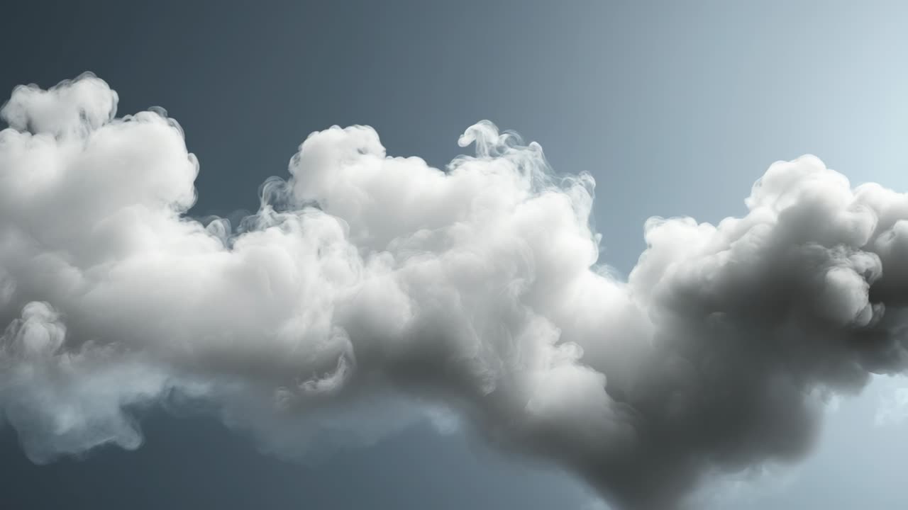 Dramatic clouds floating in a clear sky. Thick, fluffy clouds drift across a bright sky, casting shadows as the sun shines brightly above.