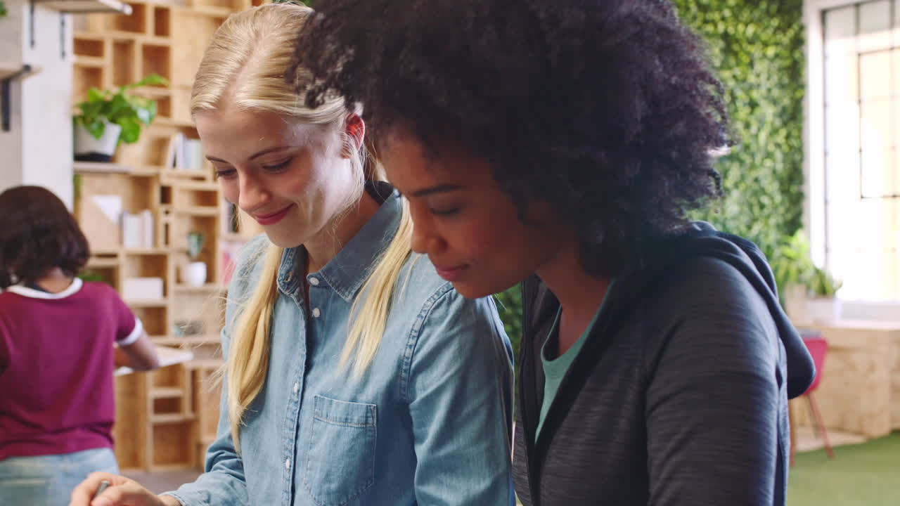 Startup teamwork, documents data review in meeting