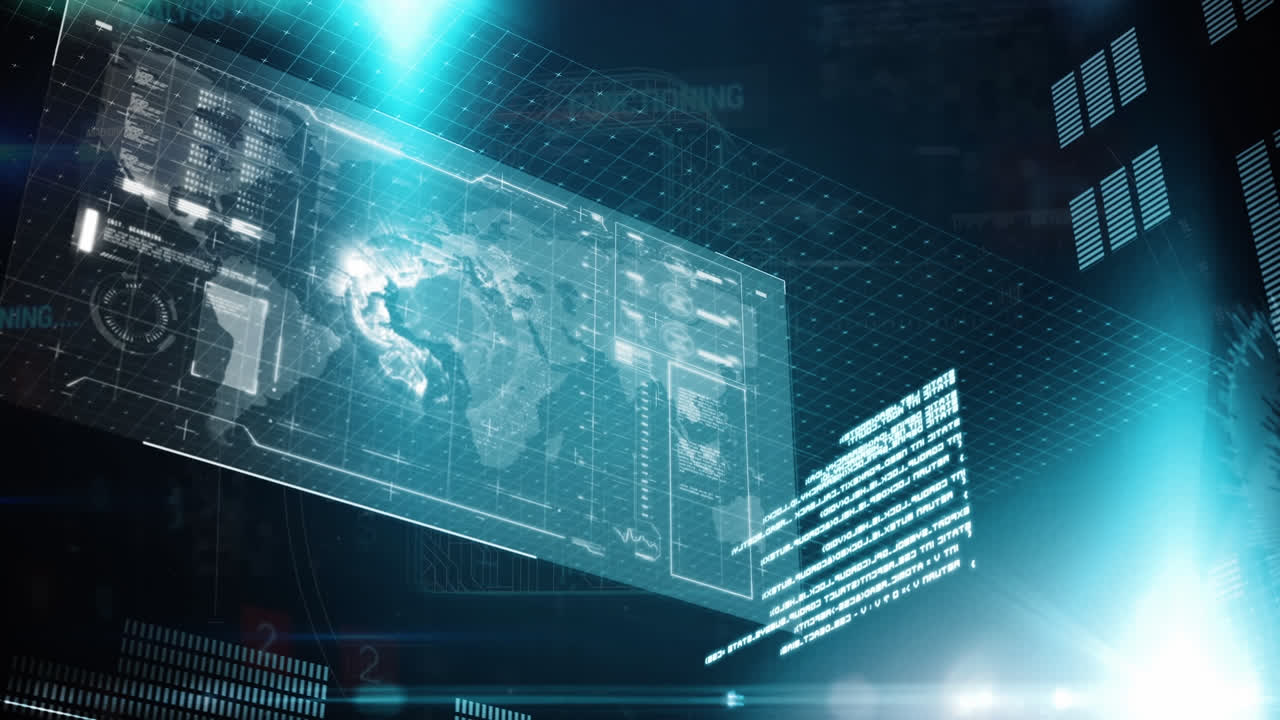 Animation of data processing and statistics on screens